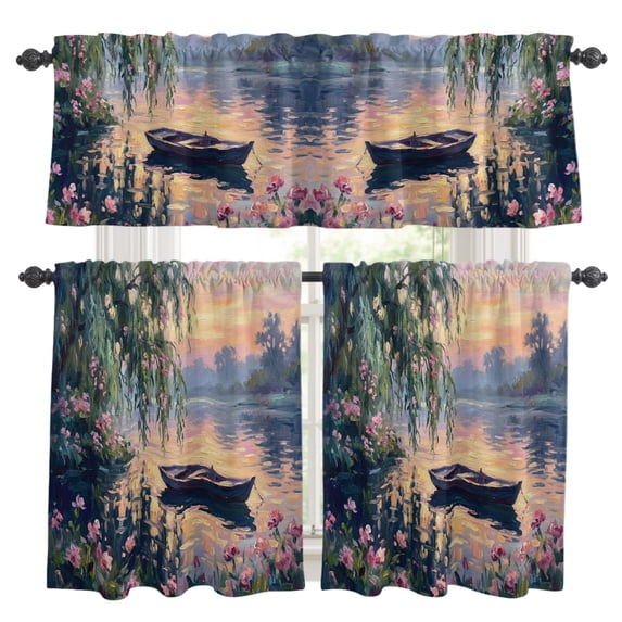 3 Piece Kitchen Curtains and Valances Set Pink Floral Lake Cafe ...