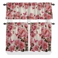 thumbnail image 1 of 3 Piece Kitchen Curtains and Valances Set Pink Roses Cafe Curtains 36 Inch Length Spring Floral Elegant Pastoral Butterfly Retro Valance & Tier Curtain for Living Room Bedroom 54"x18"+27"x36"*2, 1 of 6