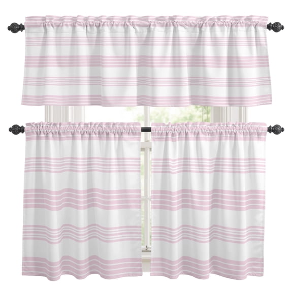 3 Piece Kitchen Curtains and Valances Set Pink Stripes Cafe Curtains 24 ...