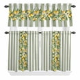 thumbnail image 1 of 3 Piece Kitchen Curtains and Valances Set Sage Green Stripes Cafe Curtains 36 Inch Length Summer Spring Botanical Lemon Leaves Valance & Tier Curtain for Living Room Bedroom Window 54"x18"+27"x36"*2, 1 of 6