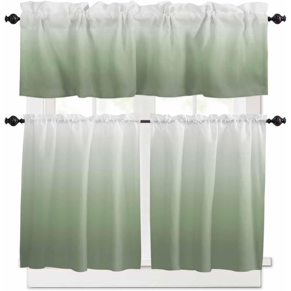 3-Piece Kitchen Curtains and Valances Set Sage Green Watercolor Rod Pocket Soft Kitchen Curtain Set Washable Kitchen Window Curtains Set Abstract Gradient Texture