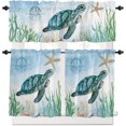 thumbnail image 1 of 3-Piece Kitchen Curtains and Valances Set Sea Turles Starfish Rod Pocket Soft Kitchen Curtain Set Washable Kitchen Window Curtains Set Ocean Seaweed Blue, 1 of 6