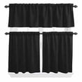 thumbnail image 1 of 3 Piece Kitchen Curtains and Valances Set Solid Black Cafe Curtains 36 Inch Length Retro Minimalism Abstract Denim Texture Valance & Tier Curtain for Living Room Bedroom Window 54"x18"+27"x36"*2, 1 of 6