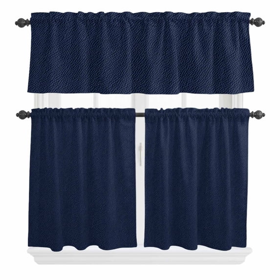3 Piece Kitchen Curtains and Valances Set Solid Dark Blue Cafe Curtains 36 Inch Length Minimalism Abstract Denim Texture Valance & Tier Curtain for Living Room Bedroom Small Window 54"x18"+27"x36"*2