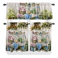 thumbnail image 1 of 3 Piece Kitchen Curtains and Valances Set Spring Daisy Cafe Curtains 24 Inch Length Flowers Farmhouse Leaves Floral Pots Countryside Valance & Tier Curtain for Living Room Bedroom 54"x18"+27"x24"*2, 1 of 6