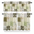 thumbnail image 1 of 3 Piece Kitchen Curtains and Valances Set Spring Floral Cafe Curtains 24 Inch Length Yellow Flowers Botanical Patchwork Grid Bohemia Valance & Tier Curtain for Living Room Bedroom 54"x18"+27"x24"*2, 1 of 6