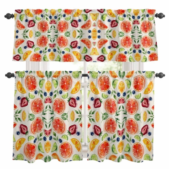 3 Piece Kitchen Curtains and Valances Set Summer Fruits Cafe Curtains ...