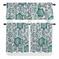 thumbnail image 1 of 3 Piece Kitchen Curtains and Valances Set Teal Paisley Pattern Cafe Curtains 24 Inch Length Boho Ethnic Floral Traditional Valance & Tier Curtain for Living Room Bedroom Window 54"x18"+27"x24"*2, 1 of 6