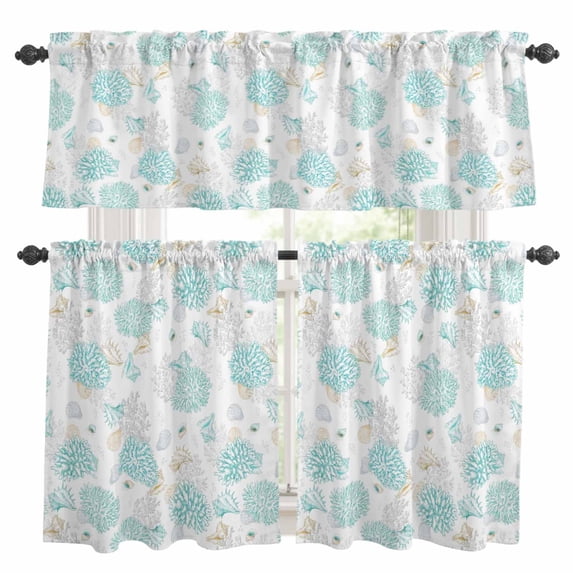 3 Piece Kitchen Curtains and Valances Set Turquoise Coastal Cafe ...