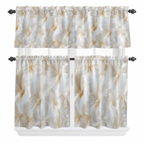 3 Piece Kitchen Curtains and Valances Set Vintage Flower Cafe Curtains 24 Inch Length Spring Floral Wildflower Solid Paint Art Valance & Tier Curtain for Living Room Bedroom Window 54"x18"+27"x24"*2