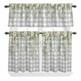 thumbnail image 1 of 3 Piece Kitchen Curtains and Valances Set Watercolor Floral Cafe Curtains 36 Inch Length Spring Flowers Leaves Plants Gray Plaid Valance & Tier Curtain for Living Room Bedroom 54"x18"+27"x36"*2, 1 of 6