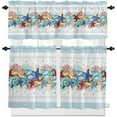 thumbnail image 1 of 3-Piece Kitchen Curtains and Valances Set Watercolor Starfish Shell Coral Rod Pocket Soft Kitchen Curtain Set Washable Kitchen Window Curtains Set Summer Sea Blue, 1 of 6