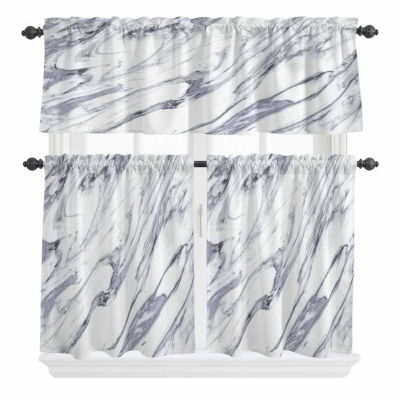 3 Piece Kitchen Curtains and Valances Set White Marble Cafe Curtains 24 ...