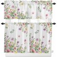 thumbnail image 1 of 3 Piece Kitchen Curtains and Valances Set Wildflower Floral Leaf Spring Summer Modern Rustic Plant Cafe Curtains 24 Inch Length Valance & Tier Curtain for Living Room Bedroom Window 54"x18"+27, 1 of 7