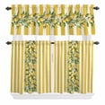 thumbnail image 1 of 3 Piece Kitchen Curtains and Valances Set Yellow Lemon Stripes Cafe Curtains 24 Inch Length Summer Spring Fruit Flowers Leaves Valance & Tier Curtain for Living Room Bedroom Window 54"x18"+27"x24"*2, 1 of 6