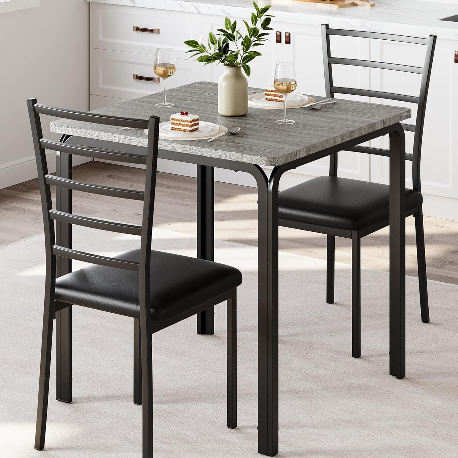 3-Piece Kitchen Dining Room Table Chair Set for Small Space, Indoor ...