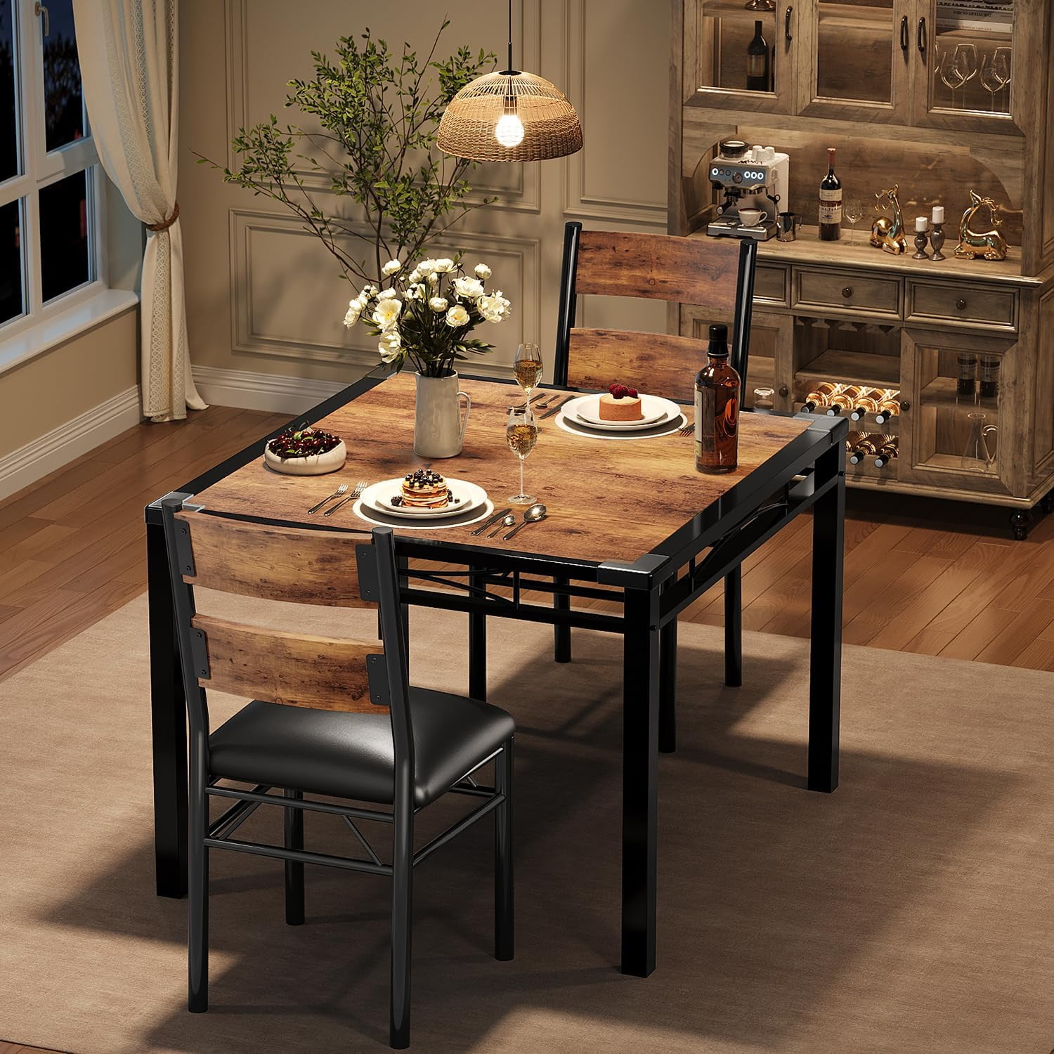 3-Piece Kitchen Dining Room Table Chair Set for Small Space, Indoor ...