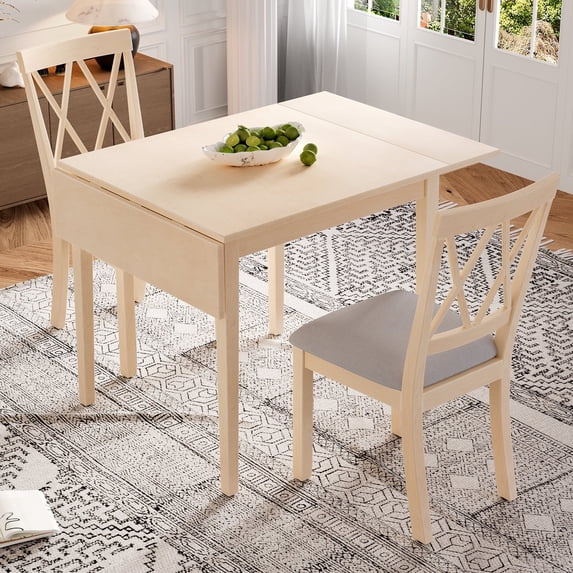 3 Piece Kitchen Dining Set, Dining Table with Drop Leaf and 2 ...