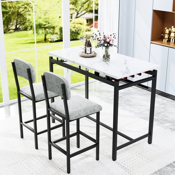 3 Piece Kitchen Dining Set | Space - Saving for Apartments | Durable Steel Frame | Modern Style with Straight Lines