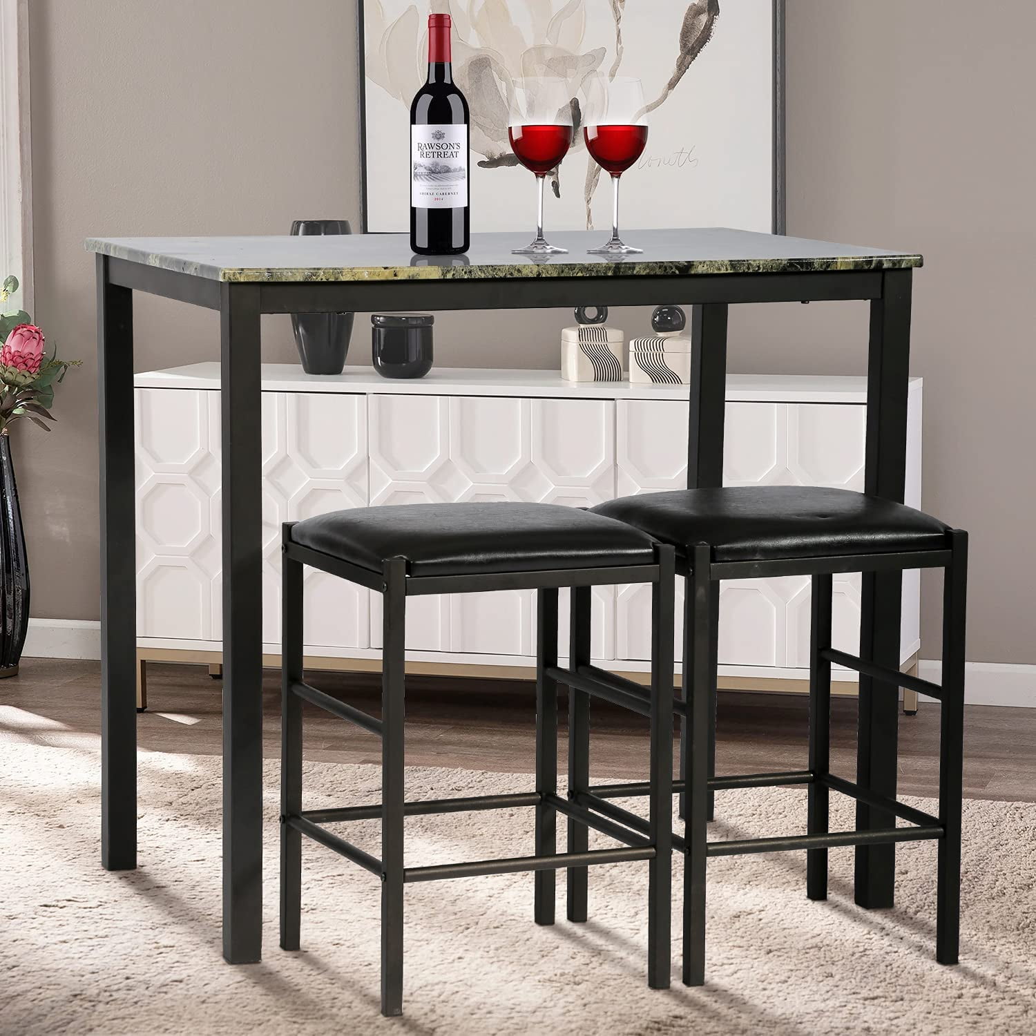 Walmart 3-Piece Dinette Set: Marble Table & 2 Upholstered Chairs ...