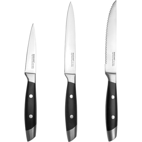 3-Piece Kitchen Knife Set,Fruit Knife Set,Precision Forged High-Carbon Stainless Steel, Black Ergonomic Handle, 3.5" & 5" Straight & Serrated Edge