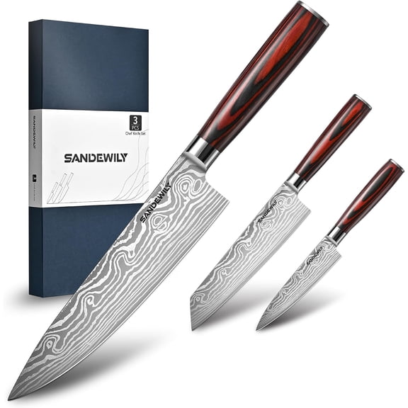 3-Piece Kitchen Knife Set, High Carbon Stainless Steel Sharp Knives with Sheaths - 8" Chef, 7.5" Kiritsuke, 5" Utility Knives for Home Cooks, Cooking, Meat & Vegetables