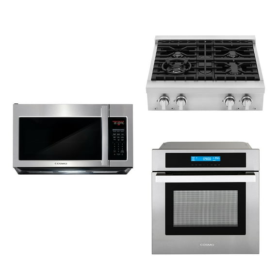 3 Piece Kitchen Package With 30" Slide-In Gas Cooktop 30" Over The Range Microwave 24" Single Electric Wall Oven