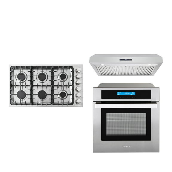 3 Piece Kitchen Package With 36" Gas Cooktop 36" Under Cabinet Range Hood 24" Single Electric Wall Oven