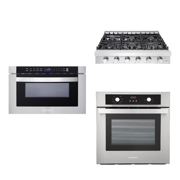 3 Piece Kitchen Package With 36" Slide-In Gas Cooktop 24" Built-In Microwave Drawer 24" Single Electric Wall Oven