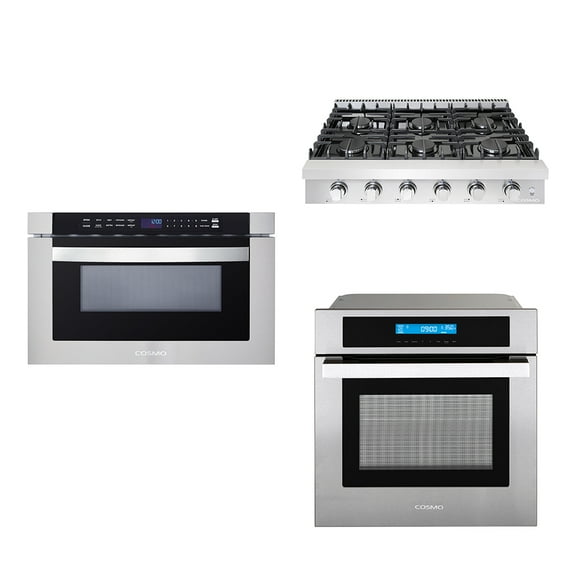 3 Piece Kitchen Package With 36" Slide-In Gas Cooktop 24" Built-In Microwave Drawer 24" Single Electric Wall Oven