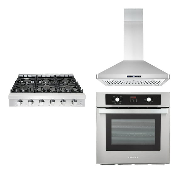 3 Piece Kitchen Package With 36" Slide-In Gas Cooktop 36" Island Range Hood 24" Single Electric Wall Oven