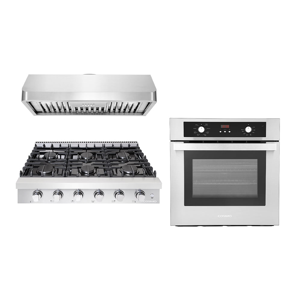 3 Piece Kitchen Package With 36" Slide-In Gas Cooktop 36" Under Cabinet Range Hood 24" Single Electric Wall Oven