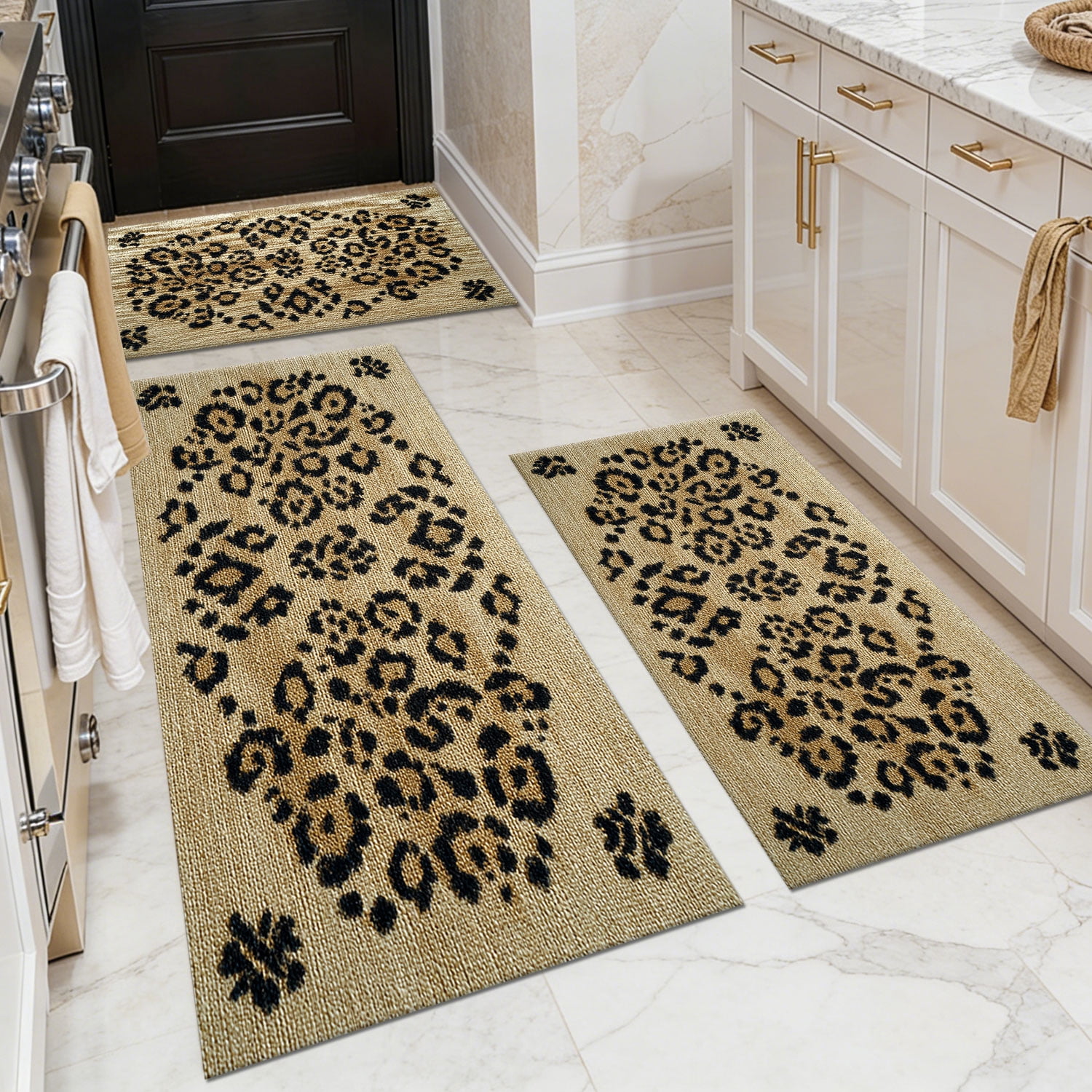 3 Piece Kitchen Rug Set, Non-Slip And Washable, Soft And Comfortable, Suitable For Sinks, Floors, Entrances, Hallways and Bathrooms