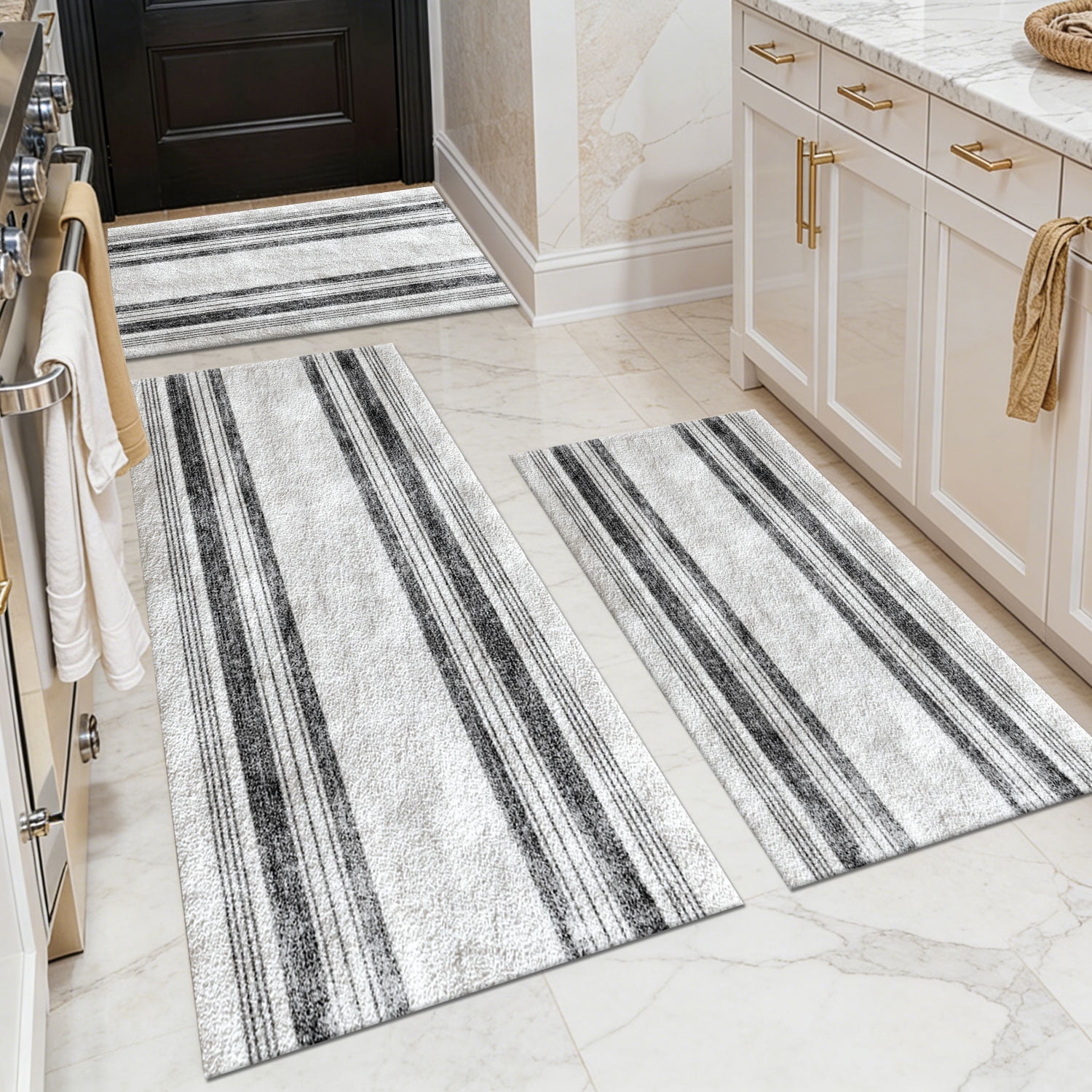 3 Piece Kitchen Rug Set, Non-Slip And Washable, Abstract Pattern Kitchen Hallway Rug, Soft And Comfortable, Suitable For Sinks, Floors, Entrances, Hallways and Bathrooms
