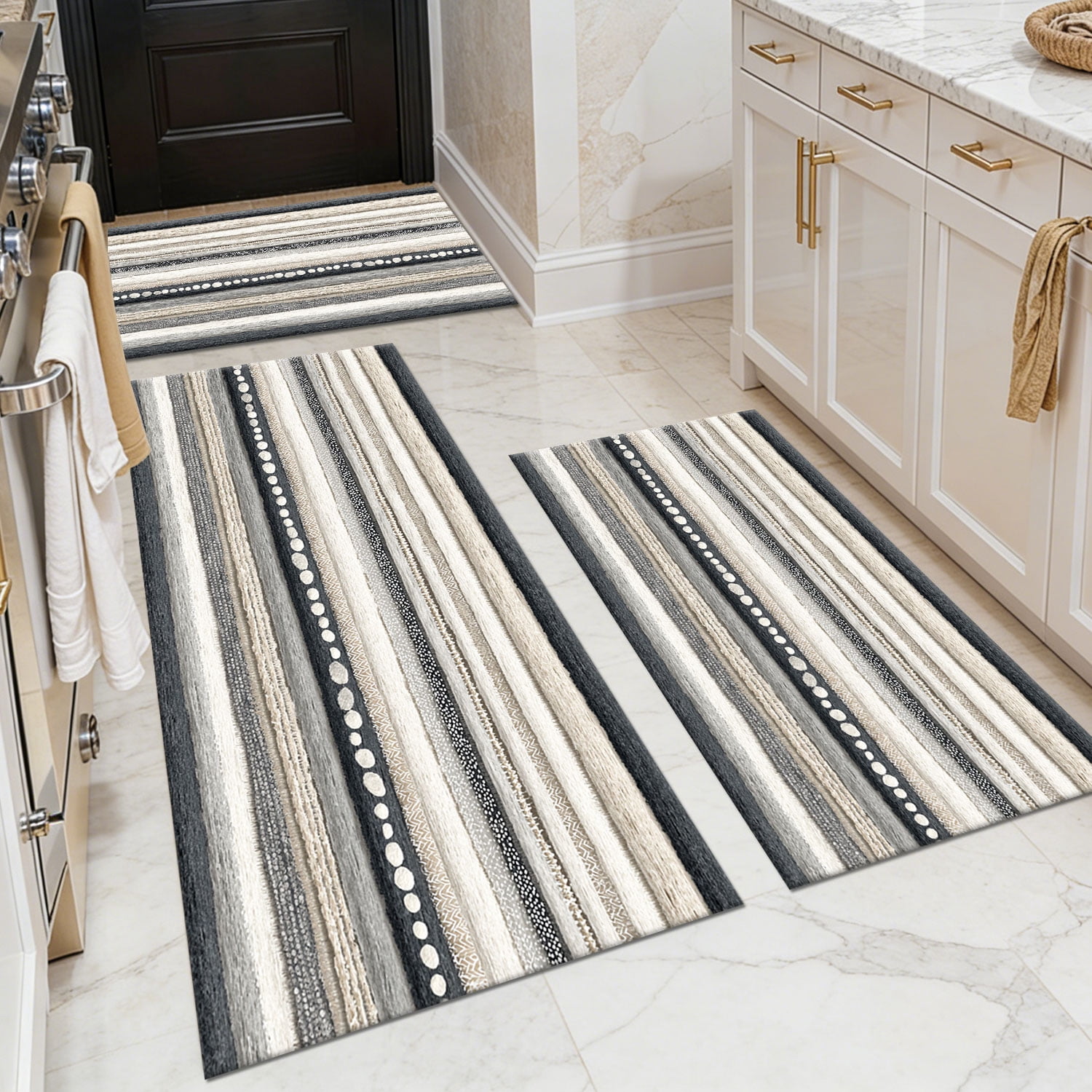 3 Piece Kitchen Rug Set, Non-Slip And Washable, Abstract Pattern Kitchen Hallway Rug, Soft And Comfortable, Suitable For Sinks, Floors, Entrances, Hallways and Bathrooms