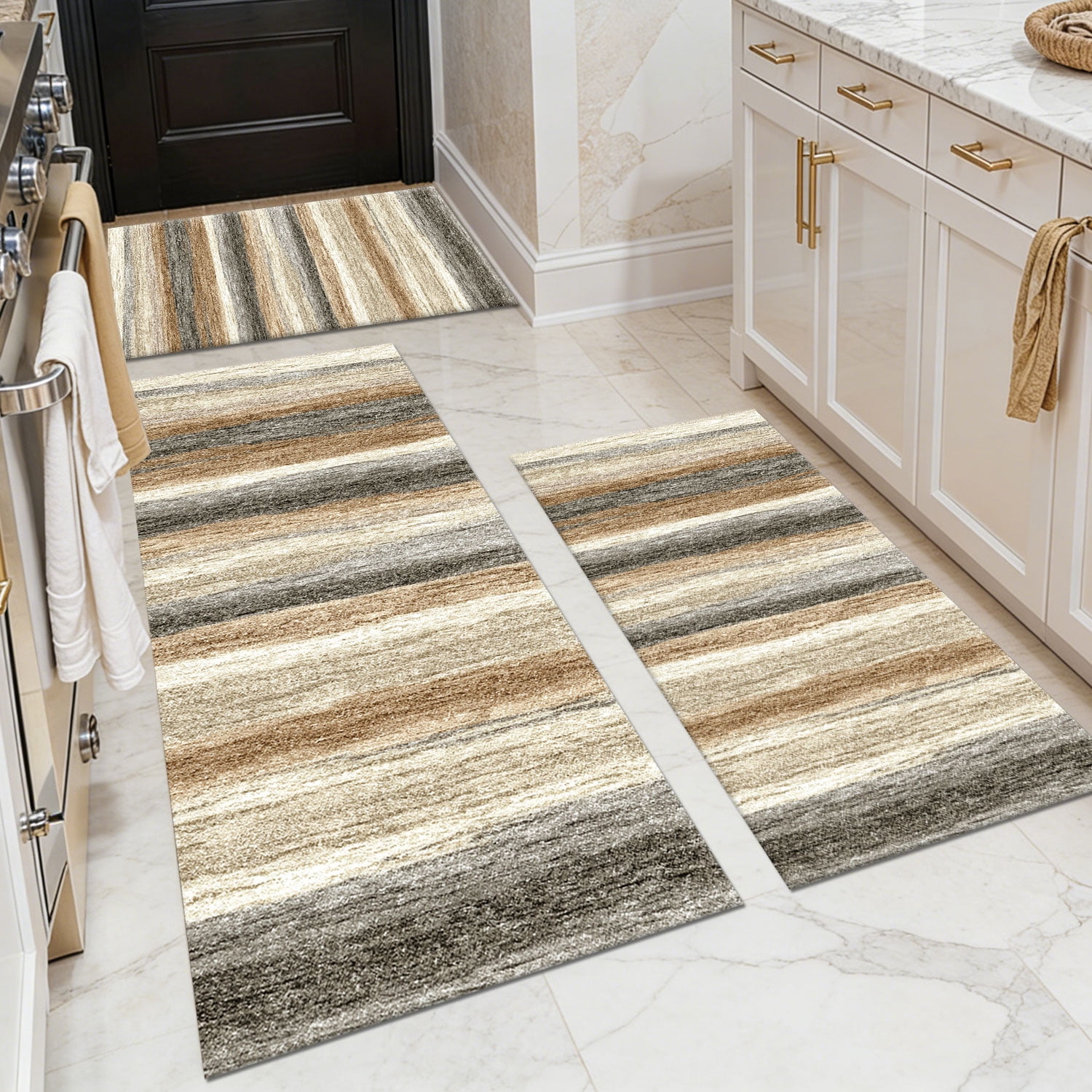 3 Piece Kitchen Rug Set, Non-Slip And Washable, Abstract Pattern Kitchen Hallway Rug, Soft And Comfortable, Suitable For Sinks, Floors, Entrances, Hallways and Bathrooms