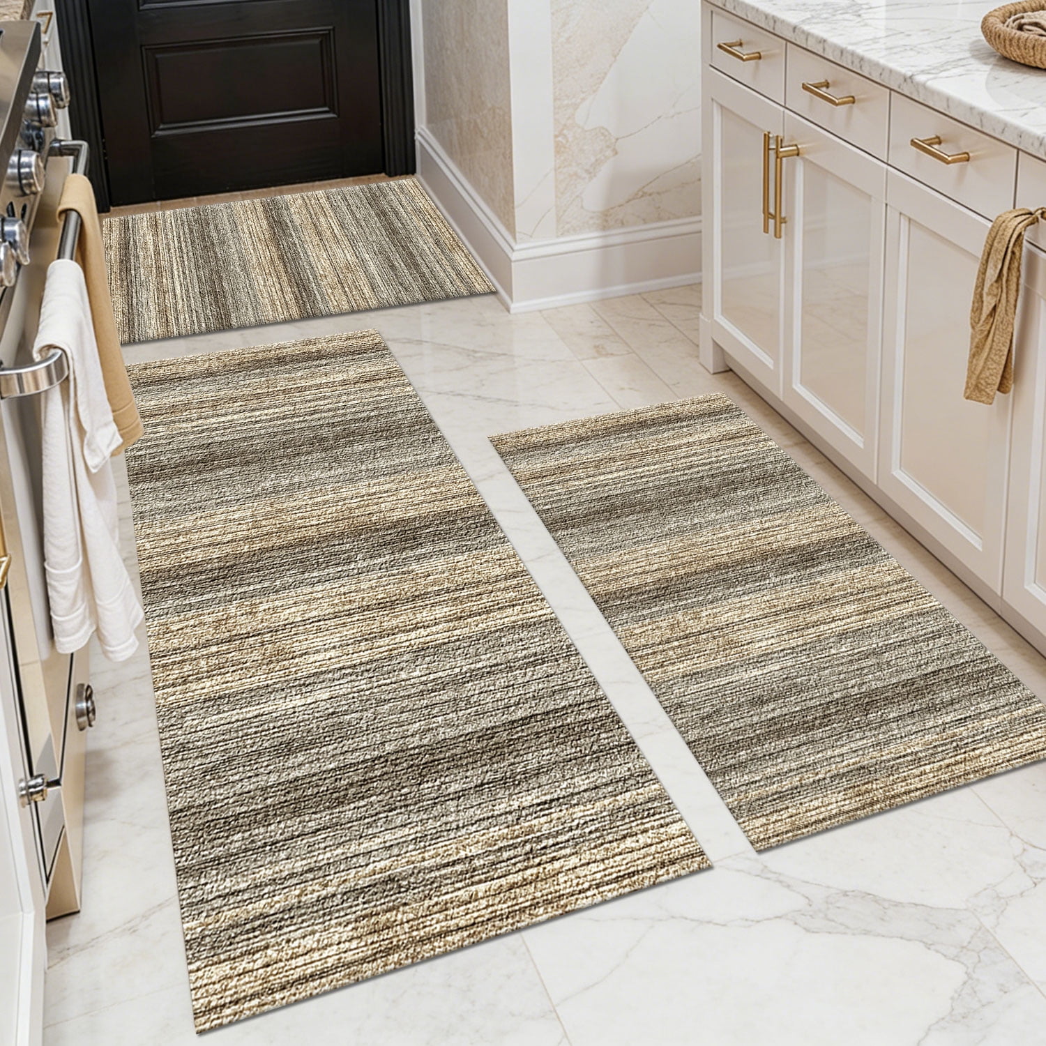 3 Piece Kitchen Rug Set, Non-Slip And Washable, Abstract Pattern Kitchen Hallway Rug, Soft And Comfortable, Suitable For Sinks, Floors, Entrances, Hallways and Bathrooms