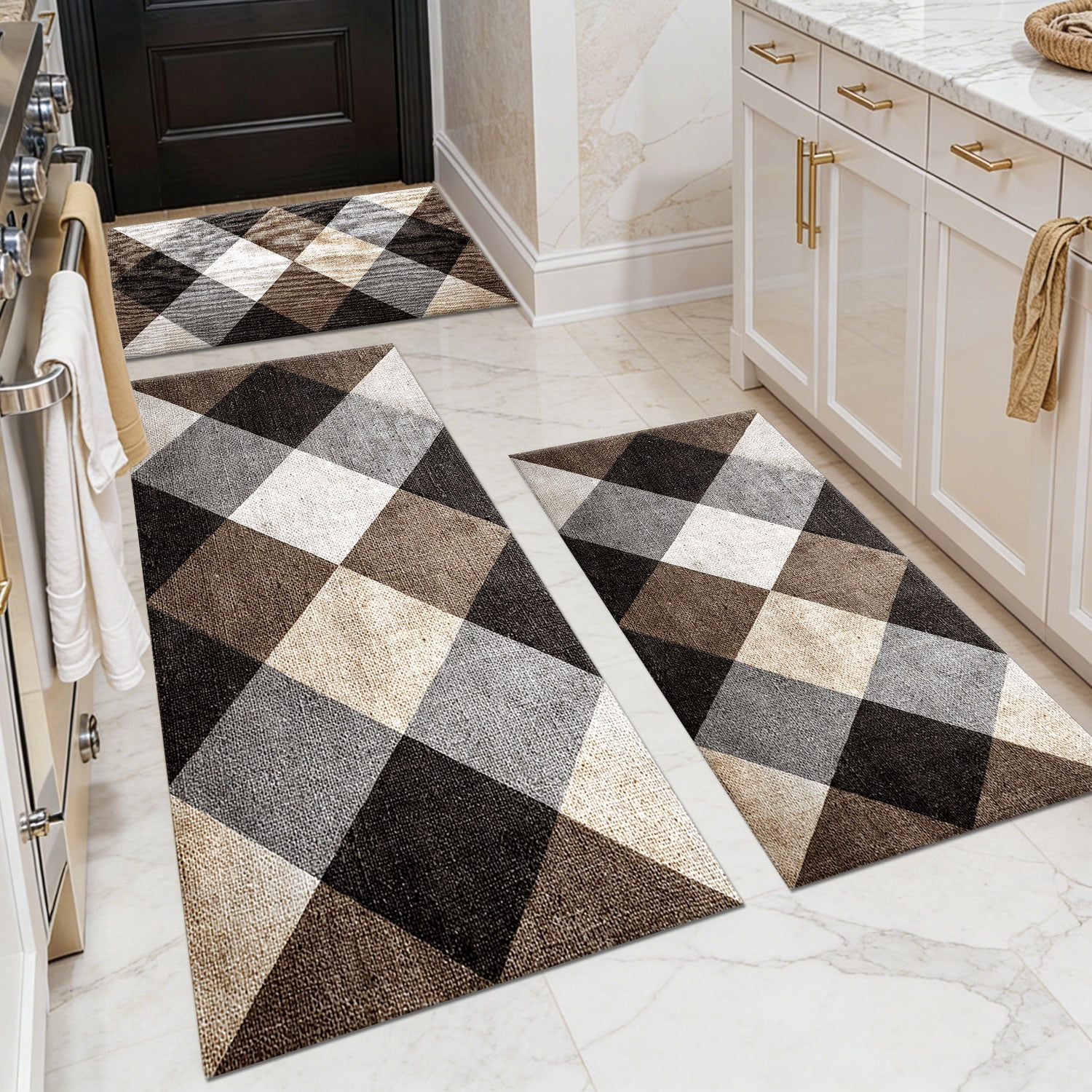 3 Piece Kitchen Rug Set, Non-Slip And Washable, Abstract Pattern Kitchen Hallway Rug, Soft And Comfortable, Suitable For Sinks, Floors, Entrances, Hallways and Bathrooms