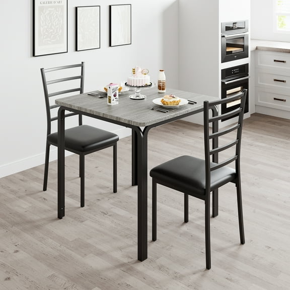 3-Piece Kitchen Table Chair Set, Indoor Modern Dinette Set for 2, Square Dinner Table Set with 2 Upholstered Chairs for Dinette, Breakfast Small Space