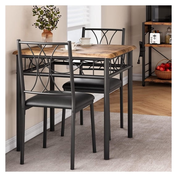 Rustic Mini Table 3 Piece Kitchen Table Set - Dining Table & 2 Chairs - Metal Wood Square ...