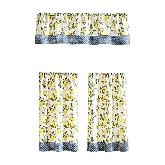 3 Piece Kitchen Window Curtain Set, Polyester Light Filtering Heat Insulating Curtains 53.94X17.72In & 27.56X39.37In, Semi-Sheer Tier Curtains for Kitchen Basement Balcony Window Decor,Navy