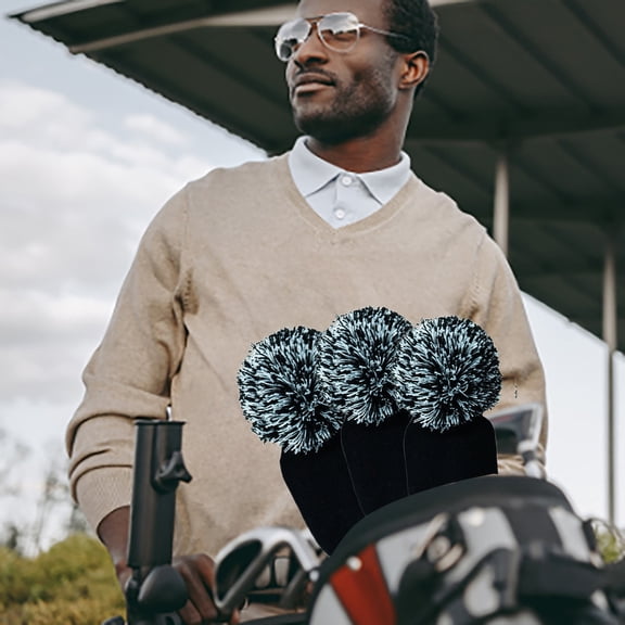 3-Piece Knit Golf Club Headcovers Set - Pom Pom Driver, Fairway Wood & Hybrid Covers for Clubs - Scottish Style Striped Pattern with Rotating Number Tags