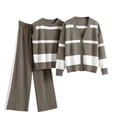thumbnail image 1 of 3 Piece Knit Striped Sets for Women Long Sleeve Buttons Cardigans Coat and Crewneck Tank Sweater with High Waist Wide Leg Pants Suits Dark Gray,Free Size, 1 of 5