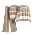 thumbnail image 1 of 3 Piece Knit Striped Sets for Women Long Sleeve Buttons Cardigans Coat and Crewneck Tank Sweater with High Waist Wide Leg Pants Suits Khaki,Free Size, 1 of 5