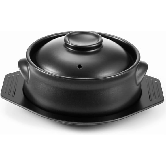3-Piece Korean Stone Pot Cookware Set, Ceramic Stone Pot for Steaming Hot Korean Bibimbap Soup with Lid, Suitable for Fried Rice and Korean Stews (84 oz)