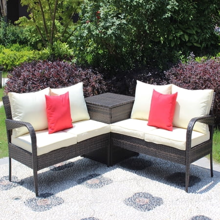 Rhomtree 3-Piece L-Shaped Patio Furniture Outdoor Sectional, Beige