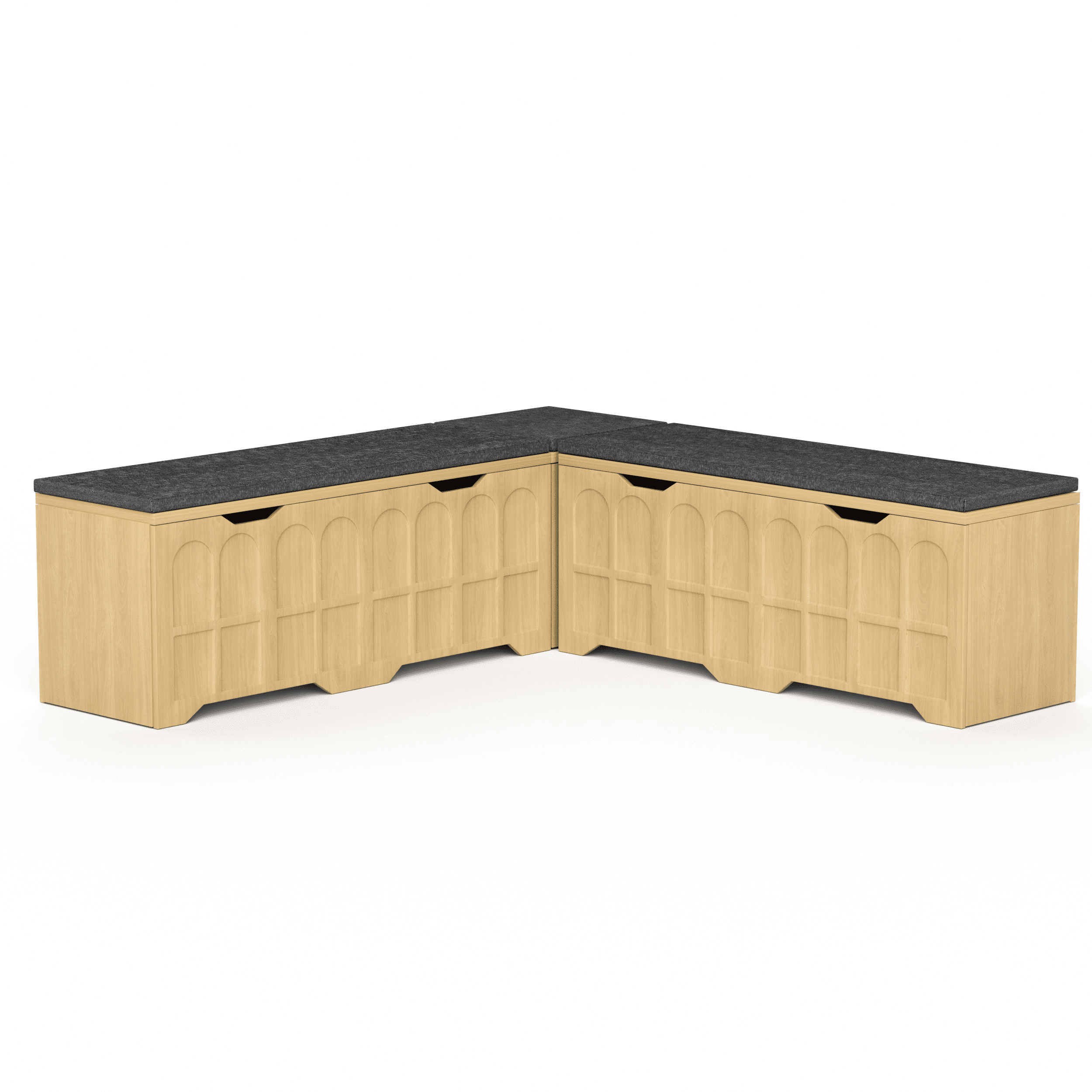 3-Piece L-Shaped Storage Bench with Padded Cushion, Natural, 63 in x 63 in x 19.1 in