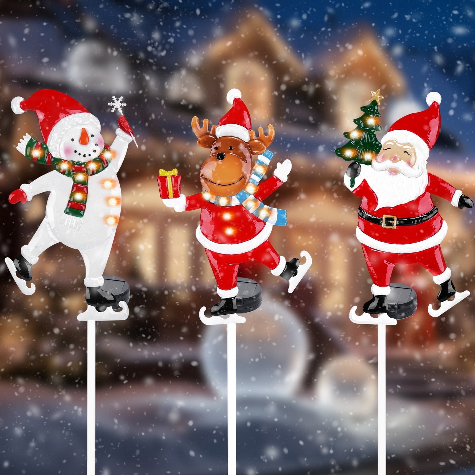 3-Piece LED Christmas Decoration Set: Inflatable Snowman, Santa Claus & Reindeer with Light-Up Signs | Outdoor Yard Blow-Up Figures for Holiday Lawn Displays