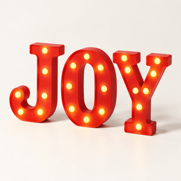 3-Piece LED JOY Marquee Letter Light Set with Snowflake Accents, Indoor Holiday Decor