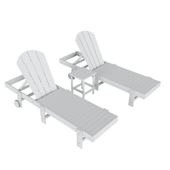 3 Piece Laguna Adirondack Poly Reclining Chaise Lounge With Wheels, White